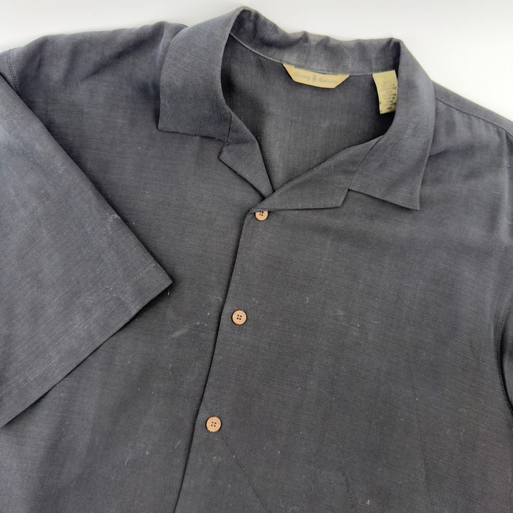 Tommy Bahama Mens Large Silk Flags of Leisure Embroidered Camp Shirt Black L